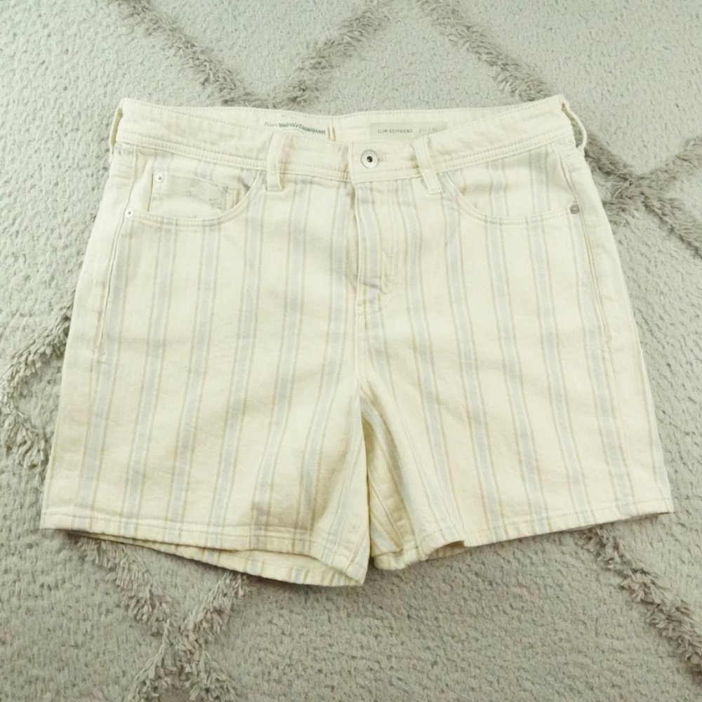Anthropologie Overdye Striped Slim Boyfriend Shorts Womens 31 Floral Blue White